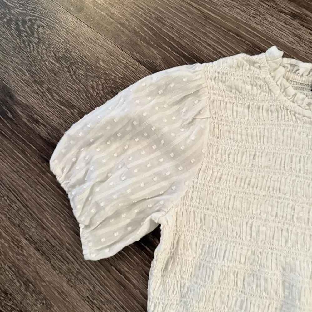 J. Crew Puff-sleeve textured voile smocked top